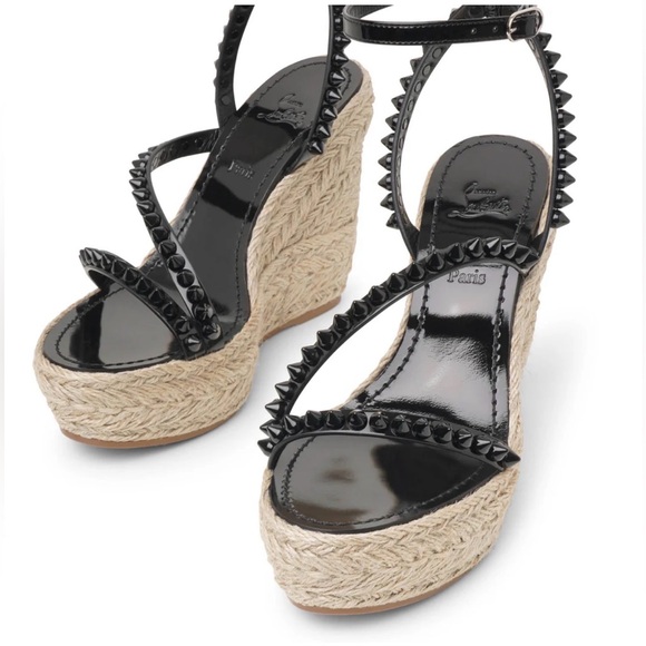 Christian Louboutin Shoes - Christian Louboutin Mafaldina Wedge Espadrille Sandals Black/Tan Size 38 New